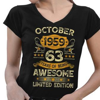 63 Years Old Gifts Vintage October 1959 63Rd Birthday Retro Women V-Neck T-Shirt - Thegiftio UK