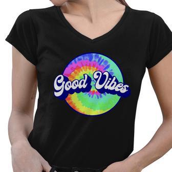 70S Retro Groovy Hippie Good Vibes Women V-Neck T-Shirt - Monsterry CA