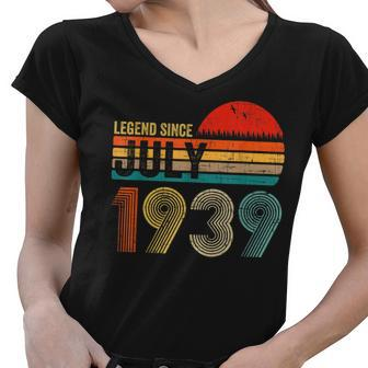 83 Years Old Retro Birthday Gifts Legend Since July 1939 Women V-Neck T-Shirt - Seseable
