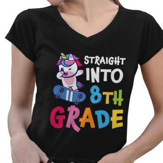 8Th Grade Unicorn Back To First Day Of School Women V-Neck T-Shirt - Monsterry UK