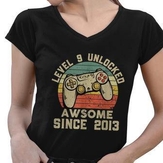 9Th Birthday Gift Boy 9 Years Being Awesome Women V-Neck T-Shirt - Monsterry