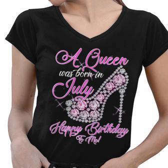 A Queen Was Born In July Fancy Birthday Graphic Design Printed Casual Daily Basic Women V-Neck T-Shirt - Thegiftio UK