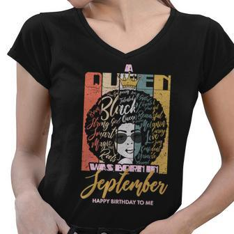 A Queen Was Born In September Graphic Design Printed Casual Daily Basic Women V-Neck T-Shirt - Thegiftio UK
