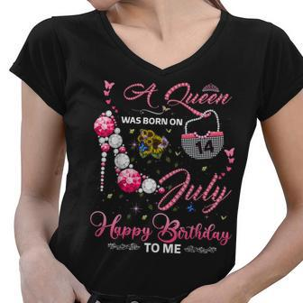 A Queen Was Born On 14Th July Birthday For Queens Girls Women V-Neck T-Shirt - Seseable