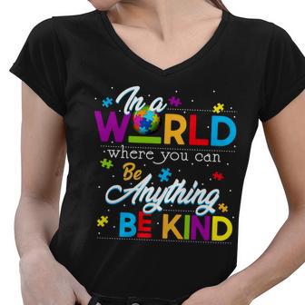 A World With Kindness Autism Awareness Women V-Neck T-Shirt - Monsterry