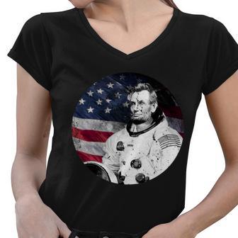 Abe Lincoln Astronaut Women V-Neck T-Shirt - Monsterry