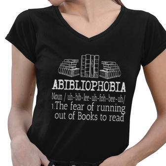 Abibliophobia Book Lover Design For Readers Cool Gift Women V-Neck T-Shirt - Monsterry