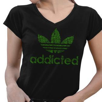 Addicted Weed Logo Women V-Neck T-Shirt - Monsterry UK