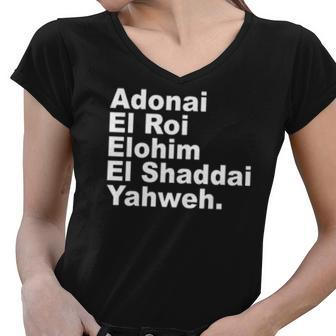 Adonai El Roi Elohim El Shaddai Yahweh Women V-Neck T-Shirt - Thegiftio UK