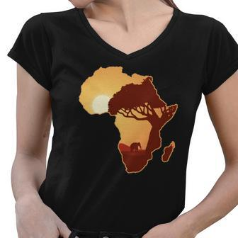 Africa Elephant Map African Safari Women V-Neck T-Shirt | Mazezy