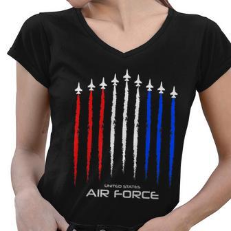 Air Force Us Veterans 4Th Of July Great Gift American Flag Meaningful Gift Women V-Neck T-Shirt - Monsterry