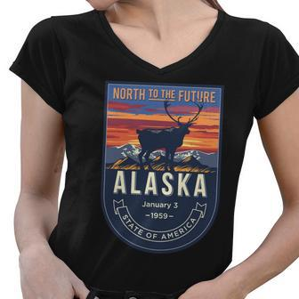 Alaska State Emblem Women V-Neck T-Shirt - Monsterry DE