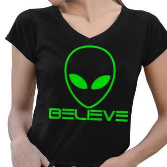 Alien Believe Funny Science V2 Women V-Neck T-Shirt - Monsterry UK