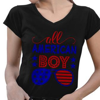 All American Boy Sunglasses 4Th Of July Independence Day Patriotic Women V-Neck T-Shirt - Monsterry
