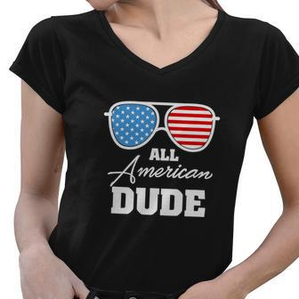 All American Dude 4Th Of July Independence Women V-Neck T-Shirt - Monsterry UK