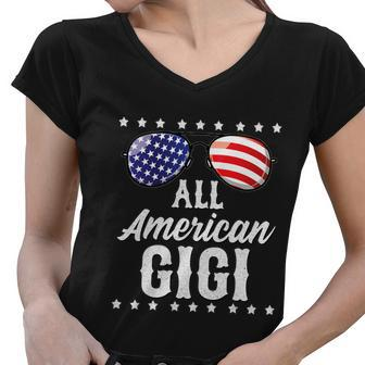 All American Gigi 4Th Of July Independence Women V-Neck T-Shirt - Monsterry