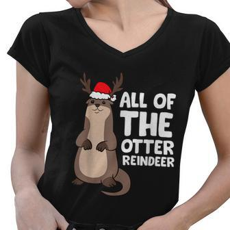 All Of The Otter Reindeer Reindeer Christmas Holiday Graphic Design Printed Casual Daily Basic Women V-Neck T-Shirt - Thegiftio UK