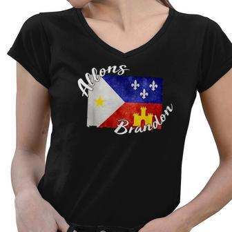 Allons Brandon Louisiana Acadiana Flag Lafayette Women V-Neck T-Shirt - Thegiftio UK