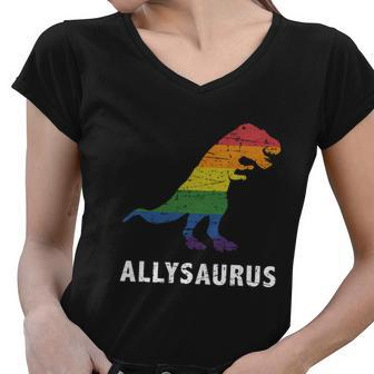 Ally Lgbt Pride Allysaurus Dinosaur Tshirt Women V-Neck T-Shirt - Monsterry
