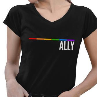Ally Lgbt Support Rainbow Thin Line V2 Women V-Neck T-Shirt - Monsterry CA