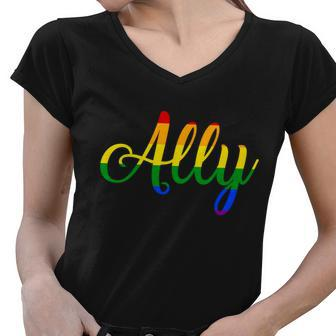 Ally Pride Rainbow Tshirt Women V-Neck T-Shirt - Monsterry AU