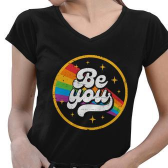 Ally Retro Vintage Be You Pride Lgbtq Gay Lgbt Women V-Neck T-Shirt - Monsterry UK