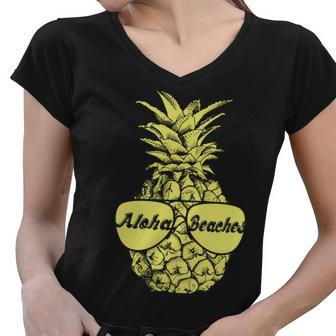 Aloha Beaches Pineapple Tshirt Women V-Neck T-Shirt - Monsterry UK