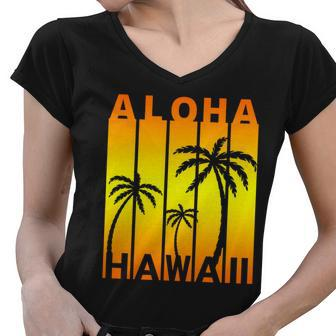 Aloha Hawaii Sunset Palm Trees Women V-Neck T-Shirt - Thegiftio UK