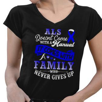Als Awareness Support Als Fighter Als Warrior Als Family Women V-Neck T-Shirt | Mazezy
