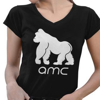 Amc To The Moon Short Squeeze Ape Women V-Neck T-Shirt - Monsterry