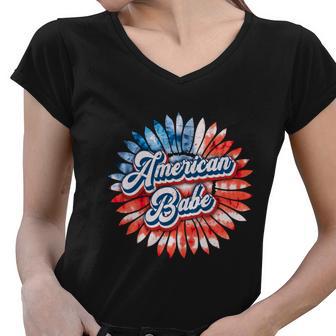 American Babe Sunflower Fourth Of July Graphic Plus Size Shirt For Men Women Women V-Neck T-Shirt - Monsterry