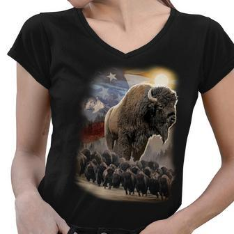 American Bison Tshirt Women V-Neck T-Shirt - Monsterry UK