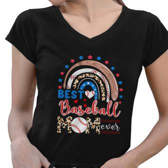 American Flag Baseball Funny 4Th Of July Women V-Neck T-Shirt - Monsterry