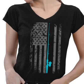 American Flag Fishing Pole Tshirt Women V-Neck T-Shirt - Monsterry AU