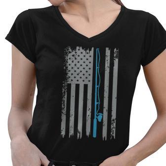 American Flag Fishing Shirt Vintage Fishing Tshirt Women V-Neck T-Shirt - Monsterry DE