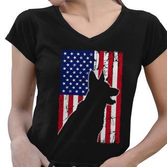 American Flag German Shepherd Dog Dad Mom Puppy Patriotic Gift Women V-Neck T-Shirt - Monsterry AU