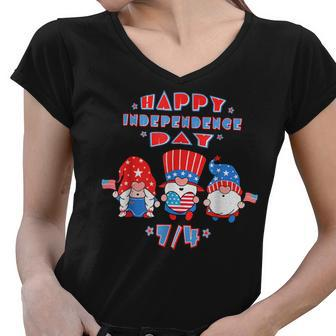 American Flag Happy Independence Day 4Th Of July Gnomies Women V-Neck T-Shirt - Seseable