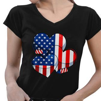 American Flag Heart 4Th Of July Usa Patriotic Pride Women V-Neck T-Shirt - Monsterry