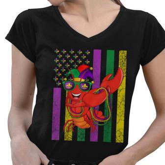 American Flag Mardi Gras Crawfish Dabbing Women V-Neck T-Shirt - Thegiftio UK