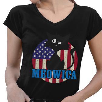 American Flag Meowica 4Th Of July Cat Women V-Neck T-Shirt - Monsterry AU