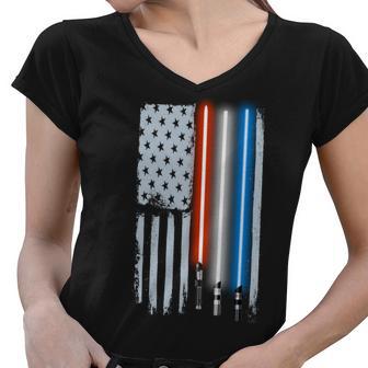 American Lightsaber Flag Tshirt Women V-Neck T-Shirt - Monsterry UK