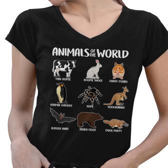 Animals Of The World Funny Names Women V-Neck T-Shirt - Monsterry