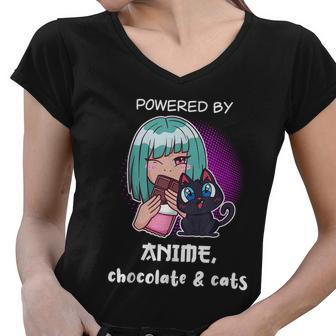 Anime Funny Cat Lover Anime Fan Anime And Cats Women V-Neck T-Shirt - Thegiftio