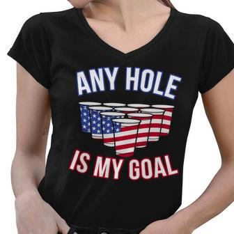 Any Goal Is A Hole Usa Beer Bong Party Women V-Neck T-Shirt - Monsterry
