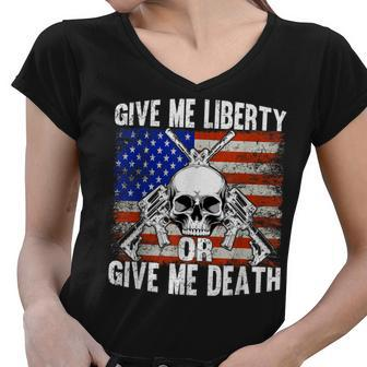 Ar-15 Give Me Liberty Or Give Me Death Skull - Ar15 Rifle Women V-Neck T-Shirt - Seseable