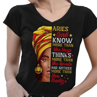 Aries Girl Queen Melanin Afro Queen Black Zodiac Birthday Women V-Neck T-Shirt - Seseable