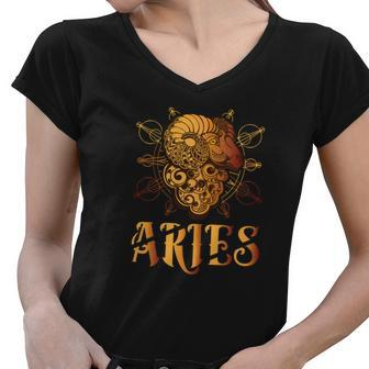 Aries Goat Zodiac Tshirt Women V-Neck T-Shirt - Monsterry UK