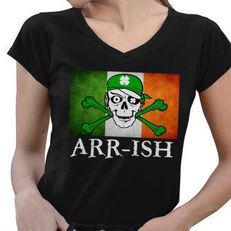 Arr-Ish Irish Pirate St Patricks Day Flag Tshirt Women V-Neck T-Shirt - Monsterry UK