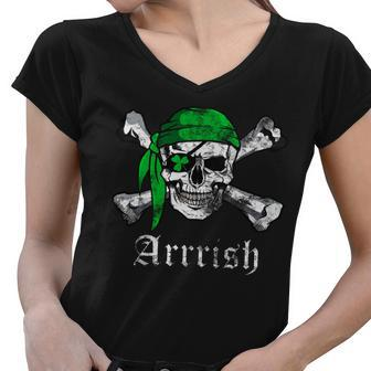 Arrrish Irish Pirate Skull Clover Tshirt Women V-Neck T-Shirt - Monsterry UK
