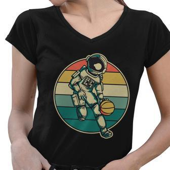 Astronaut Playing Basketball Women V-Neck T-Shirt - Monsterry